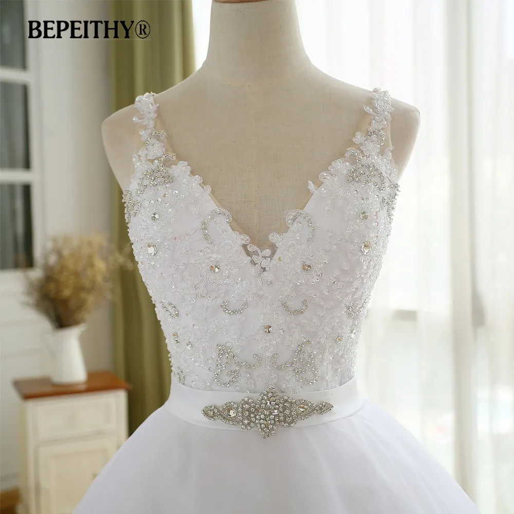 BEPEITHY винтажное свадебное платье с v-образным вырезом и поясом Vestido De Novia Casamento Beadings Свадебные платья бальное платье