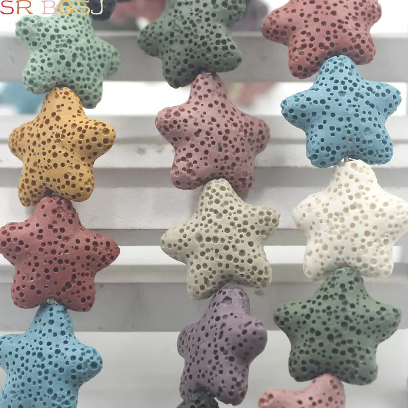 

Free Shipping 20mm 25mm Large Star Shape Colorful Lava Bead Multi Color Colorful Lava Loose DIY Beads 15"