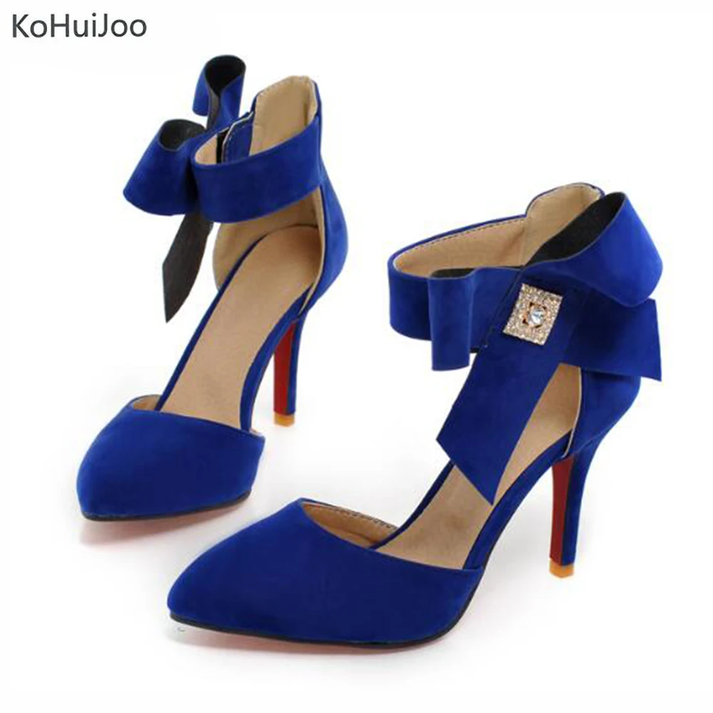 

KoHuiJoo Sexy Women Big Bow Tie Pumps Butterfly Pointed Stiletto Shoes Woman High Heels Plus Size Wedding Shoes Large Bowknot