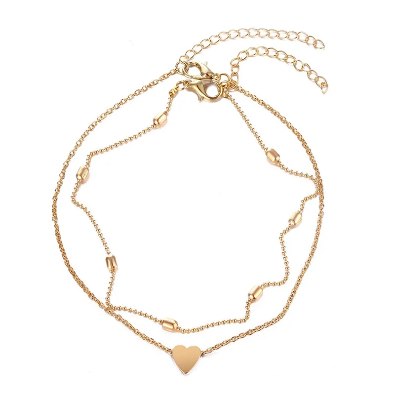 FNIO двухслойная цепочка в форме сердца, золотые/Серебристые цвета, женские браслеты для щиколотки, браслеты, летние босоножки с босиком, ювелирные изделия на ногу, Chai