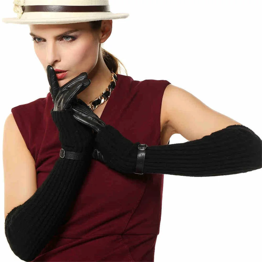 2018 New Women Gloves Top Fashion Two Pieces Wrist Genuine Leather