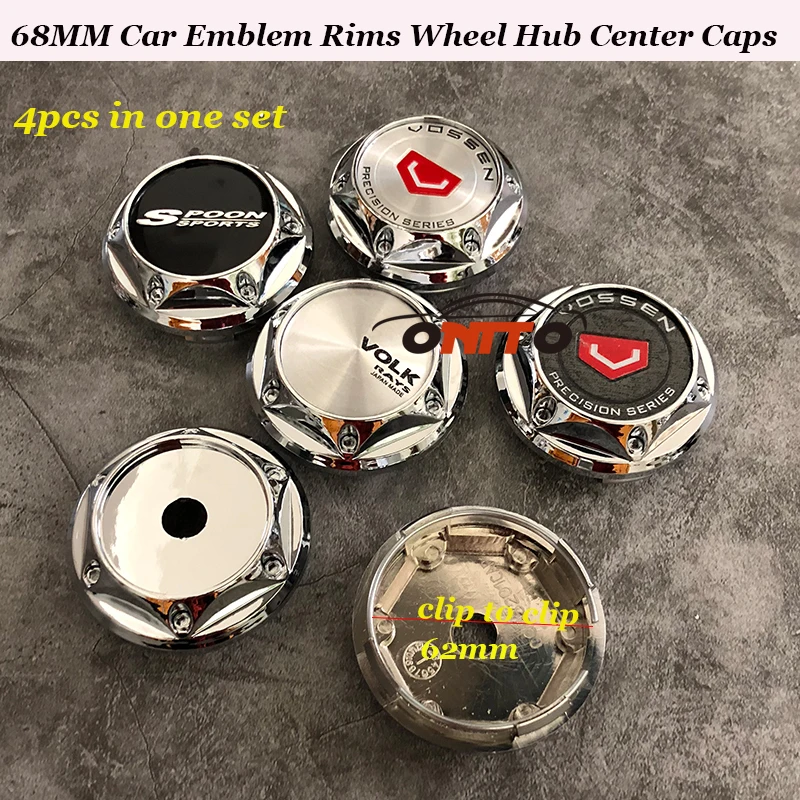 

4pcs/lot 68mm Car Emblem Badge Rims Wheel Covers For Vossen /Volk /Spoon Logo label Car Wheel Hub Center Caps Chrome Base