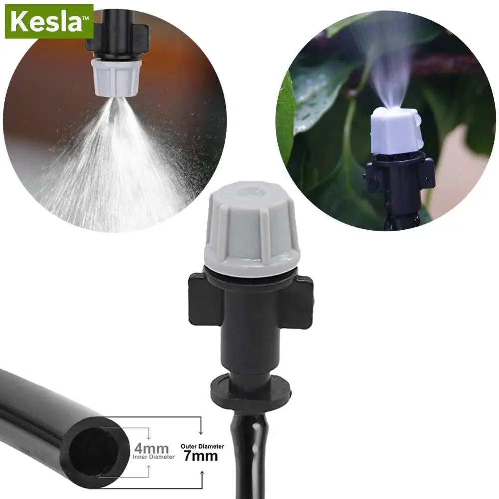 KESLA 20PCS Micro Drip Irrigation Misting Nozzle Emitter Atomizing Sprayer w/ 4/7mm SINGLE BARBED 6mm Connector Sprinkler HOSE