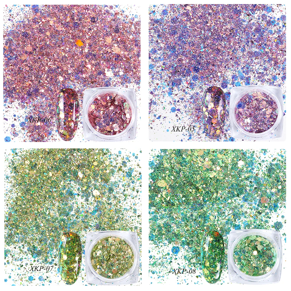 12 коробок смешанных шестигранных ногтей Блеск порошок блестки набор ультра-тонкий Блестки чешуйчатого маникюра украшения Блестки для ногтей типсы CHXKP
