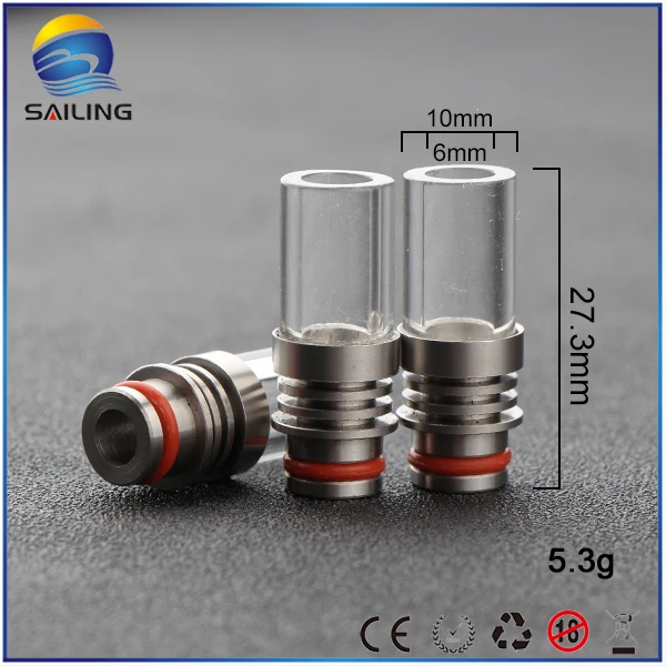 Sailing vape 510 drip tips glass long drip stainless steel core finned