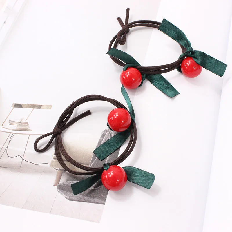 

5pcs/lot 2018 New Summer Style Double Cherry Hair Accessories for Girls Kids Women Elastic Hair Bands Rubber Bands Headwear