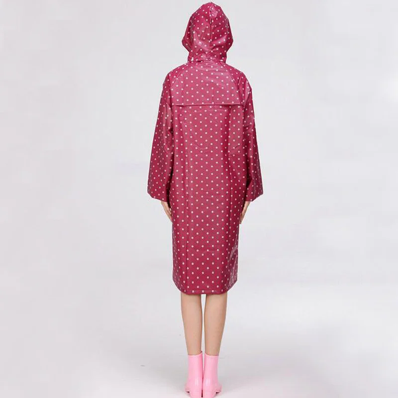 100cm Lengh Raincoat Women Polka Dots Outdoor Travel Waterproof Riding
