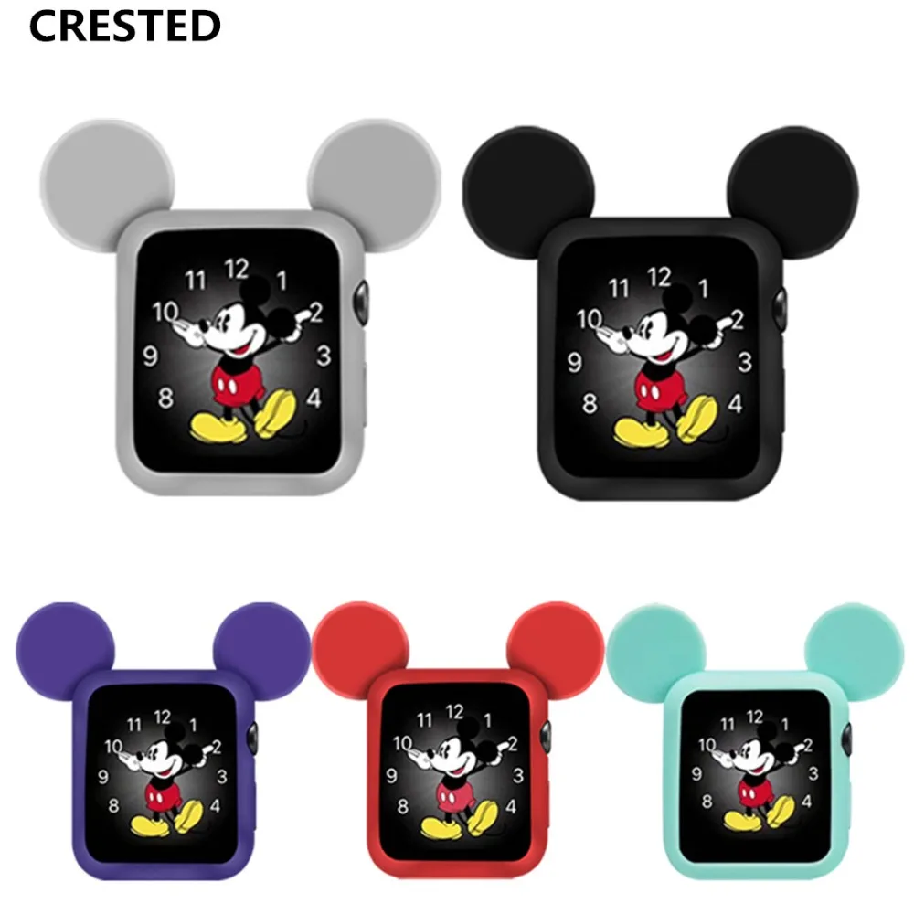 

CRESTED Cute cartoon case cover For Apple Watch 4 band 44mm/42mm/40mm/38mm iWatch 3/2/1 Soft Silicone protector protective shell