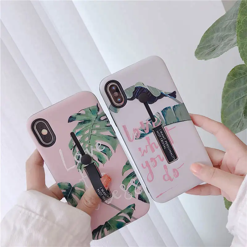 Simple 3D Relief Leaves Hide Stand Holder Case for Apple