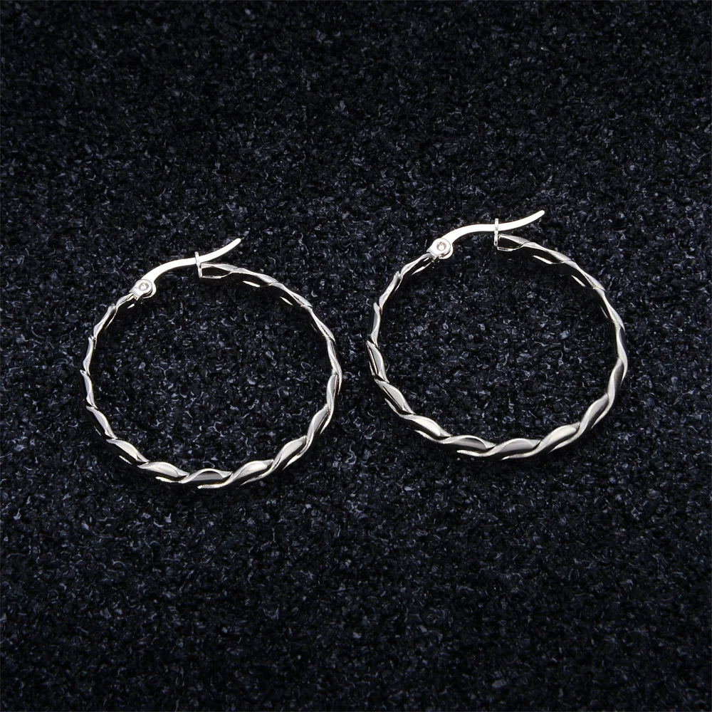 Новинка FINE4U E009 316L серьги-кольца из нержавеющей стали для женщин круглые витые серьги свадебные серьги