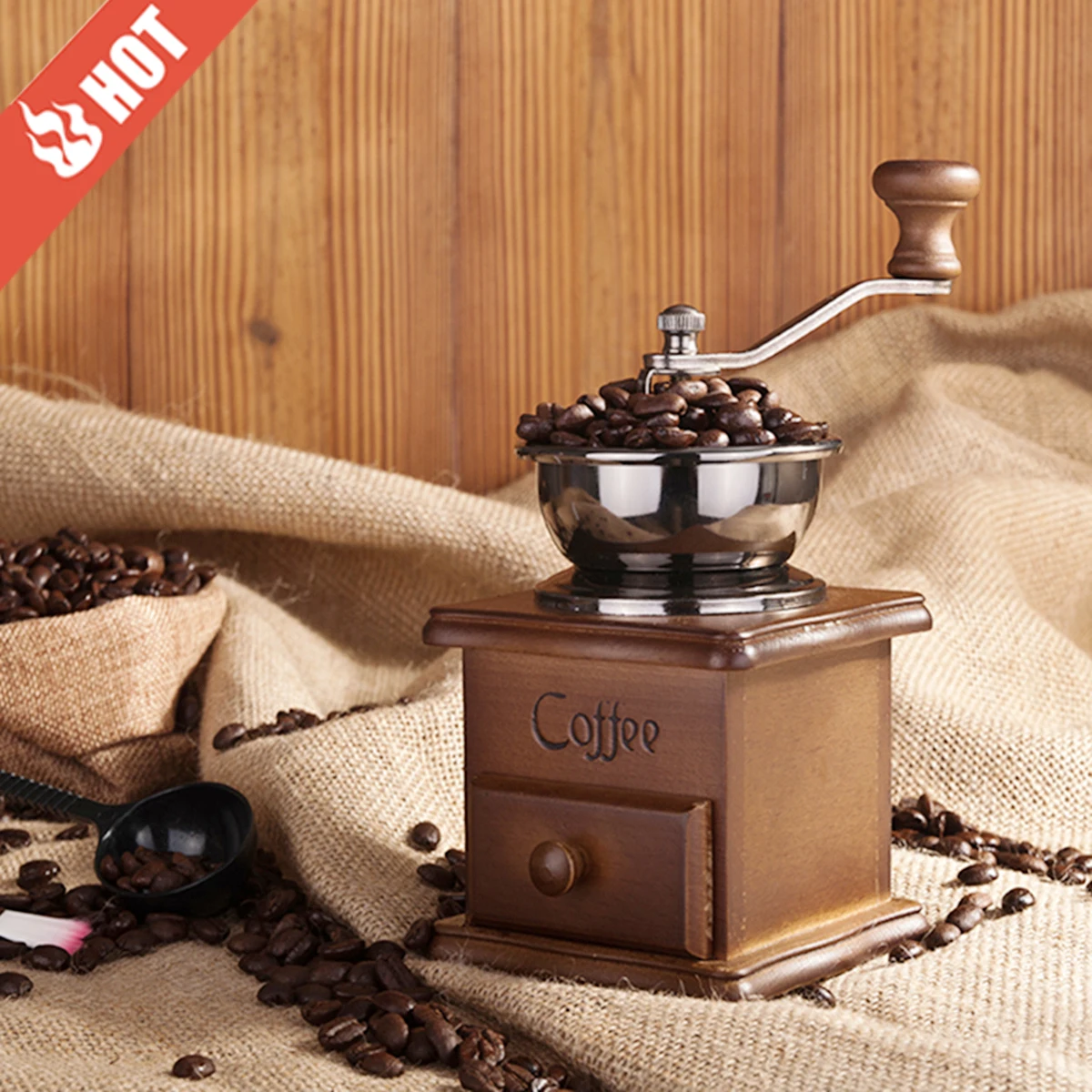 

NEW 1PCS Retro design Mini Manual Coffee Mill Wood Stand Bowl Antique Hand Coffee Bean Grind As a Gift