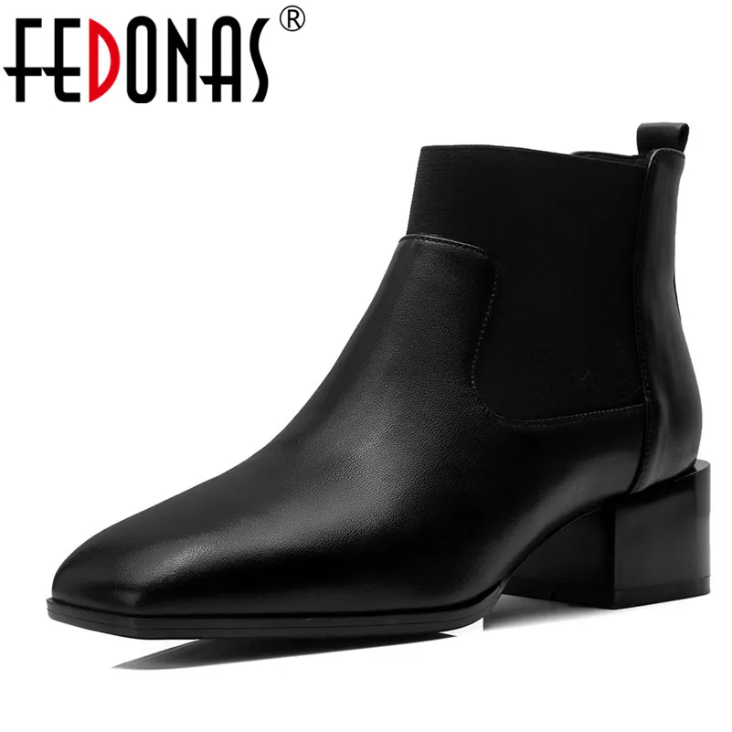 

FEDONAS Brand Women Basic Ankle Boots High Quality Genuine Leather Motorcycle Boots Ladies Square Toe Short Ladies Shoes Woman