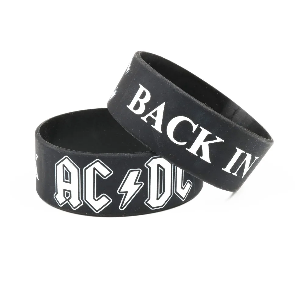 

New Wide AC/DC Silicone Bracelet&Bangles Music Band Symbol Black in Black Rubber Wristband acdc Rock and Roll Band Culture SH282