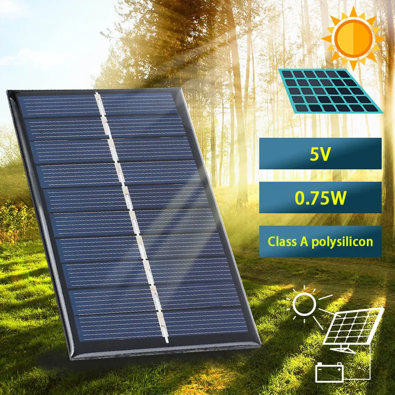 

5V 0.75W Mini DIY Solar Panel DIY Module Small 5V 0.75W Solar Panel Silicon Polysilicon 150MA Charging