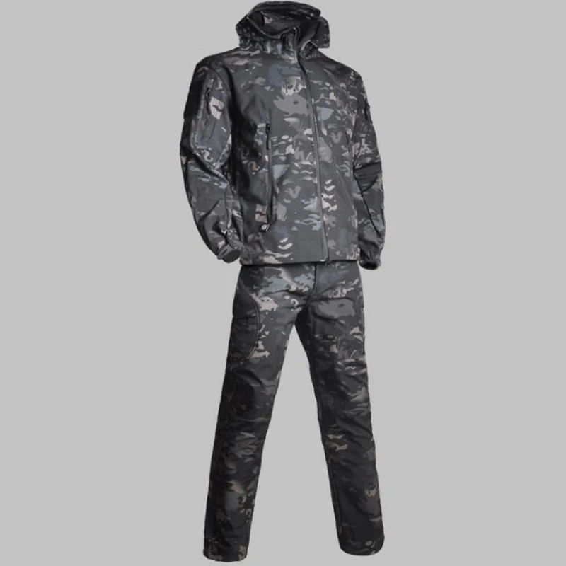 TAD камуфляжная охотничья одежда для улицы из акулы тактическая Millitary softshell куртка+ брюки Мужская водонепроницаемая Боевая куртка - Цвет: Dark Camo
