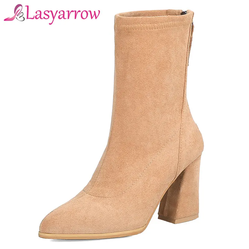 Lasyarrow/модные сапоги до середины икры женские осенние пикантные ботинки на