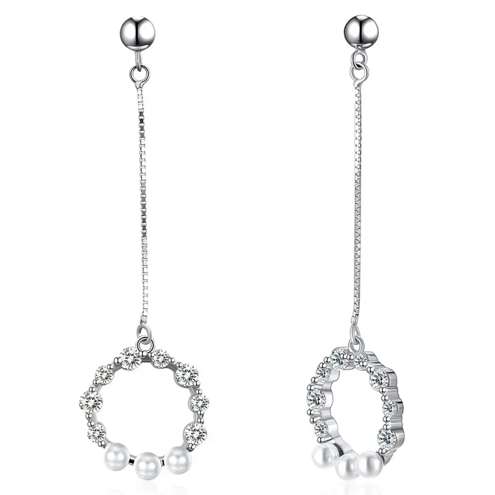 

925 Sterling Silver Round Inlaid Zircon Earrings For Woman 1 Pair