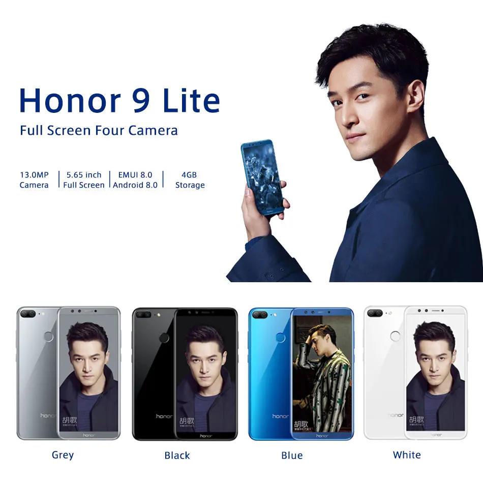 Honor 9 Lite, 4 ГБ, 64 ГБ, мобильный телефон, 4G, LTE, 5,65 дюймов, четыре ядра, двойная фронтальная камера, 13 МП, 2 МП, 2160*1080 P, Android 8,0, смартфон