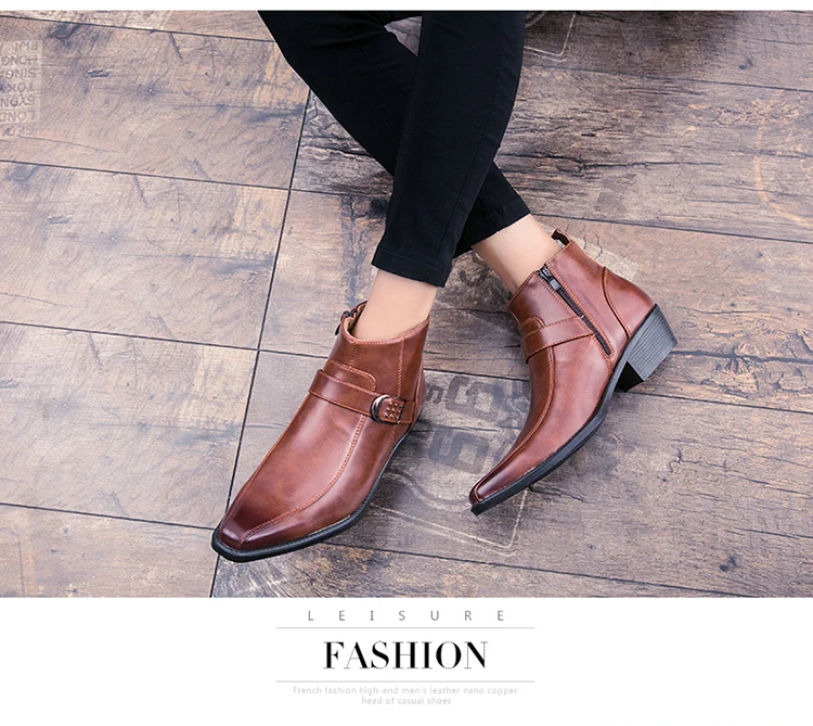 Мужские ботинки с острым носком, осенние кожаные ботинки в британском стиле, Мужские Винтажные ботинки коричневого и черного цвета