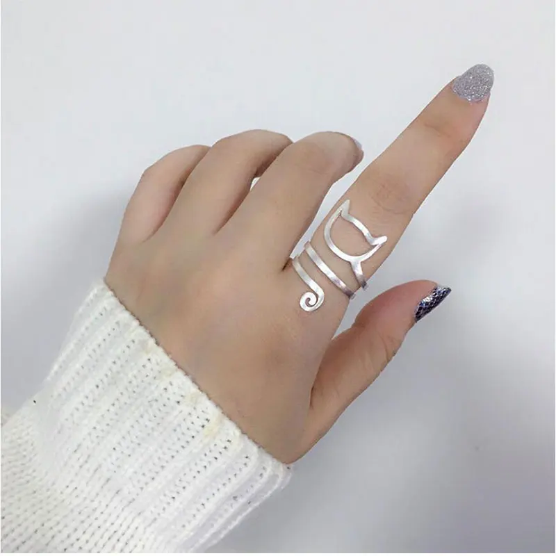 

anenjery 925 Sterling Silver Spring Cat Rings Women Index Finger Ring Size 18mm S-R280