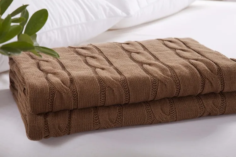 Короткое однотонное вязаное одеяло из хлопка в американском Европейском стиле, детское воздушное покрывало для дивана, автомобильные декоративные постельные принадлежности, домашний текстиль