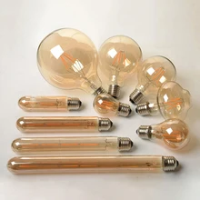 2w 4 6 8 antigo retro vintage led edison lâmpada e27/e14 led filamento lâmpada g80 g95 st64 vidro âmbar bombillas lâmpada