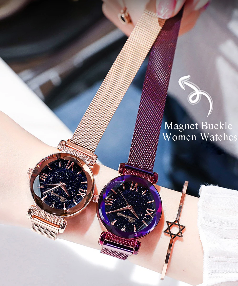 Роскошные женские часы из розового золота звездное небо магнитные женские наручные часы для девочек relogio feminino reloj mujer Прямая поставка