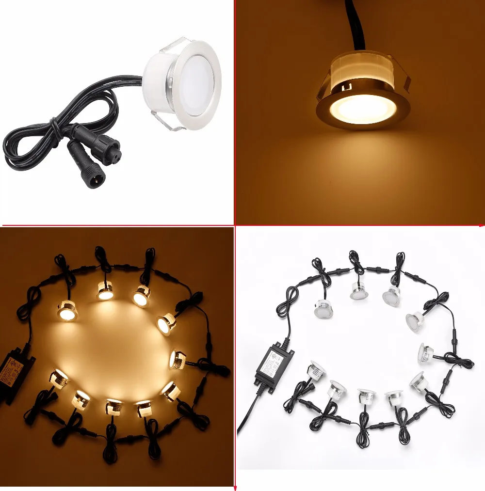 US $59.99 10pcsSet 45mm Outdoor Garden Landscape Stair Pathway Kickboard Recessed 12V Kitchen LED Deck Rail Step Soffit Lights