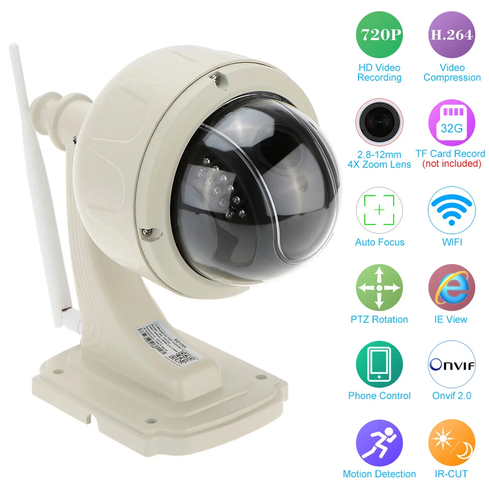 KKMOON PTZ IP Camera 1.0M H.264 Dome Waterproof Wifi IR-CUT 20m IR Range Pan Tilt Wireless P2P IP Camera CCTV Camera IP Cam