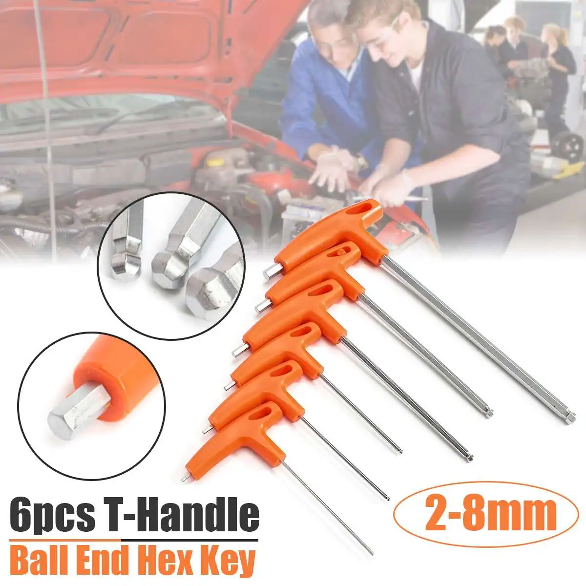 

Doersupp 6Pcs /Set H2 - H8mm T Handle Ball Ended Hex Key Set Long Reach Allen Screwdriver Wrench Tool 2\2.5\3\5\6\8mm