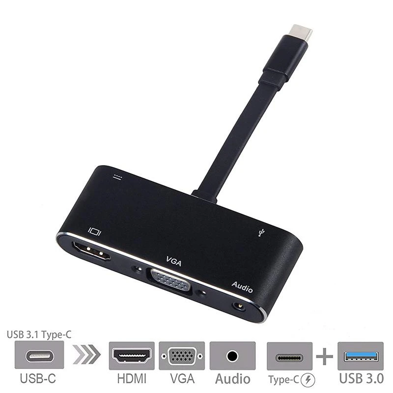 

5 in 1 USB C to HDMI Adapter 4K Type-C to HDMI/VGA/Audio/USB 3.0 Port+USB C Port(PD) Converter for Laptop Macbook Nintend Switch
