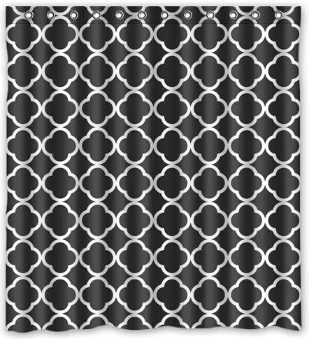 

Popular design Moroccan Tile Quatrefoil Black and White Lattice Shower Curtain 66"(w) x 72"(h) Generic Shower Curtain Liners