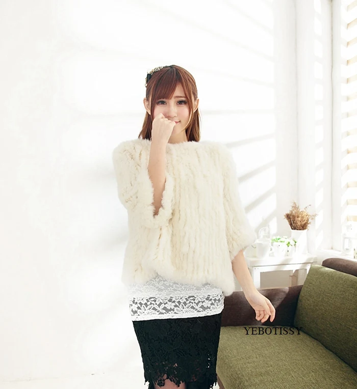knitted rabbit fur poncho jacket for spring autumn femme (6)