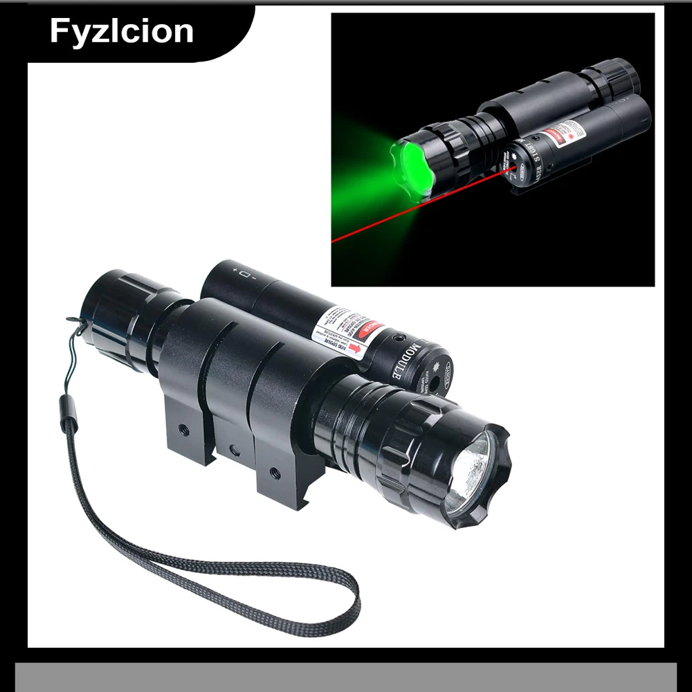 

Tactical Hunting Light Ultra Bright Strong Blue or Green Flashlight with Red Laser Sight 20mm Rail Mount Torch Kit