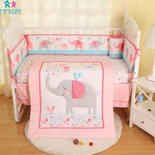 Мягкие бортики для кровати для новорожденных, розовые Мультяшные Слоны, вышивка, простыня и пододеяльник для маленьких девочек, юбка для кровати, удобные детские постельные принадлежности