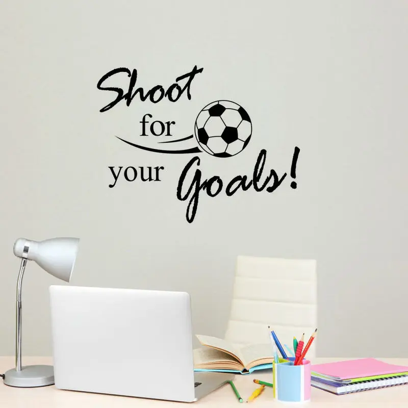 

Free Shipping Football Style Art Decor Wall Sticker Shoot For Your Goal Quotes Wall Decal Vinyl Removab Art Wallpaper Y-572