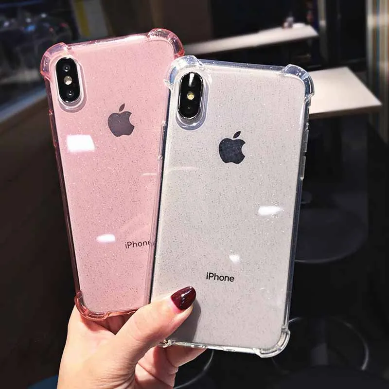 

Glitter Bling Anti knock Phone Case For iPhone Xs Max XR X Cases for iPhone 7 8 Plus 6s 6 Fashion Shockproof Clear Cover Coque