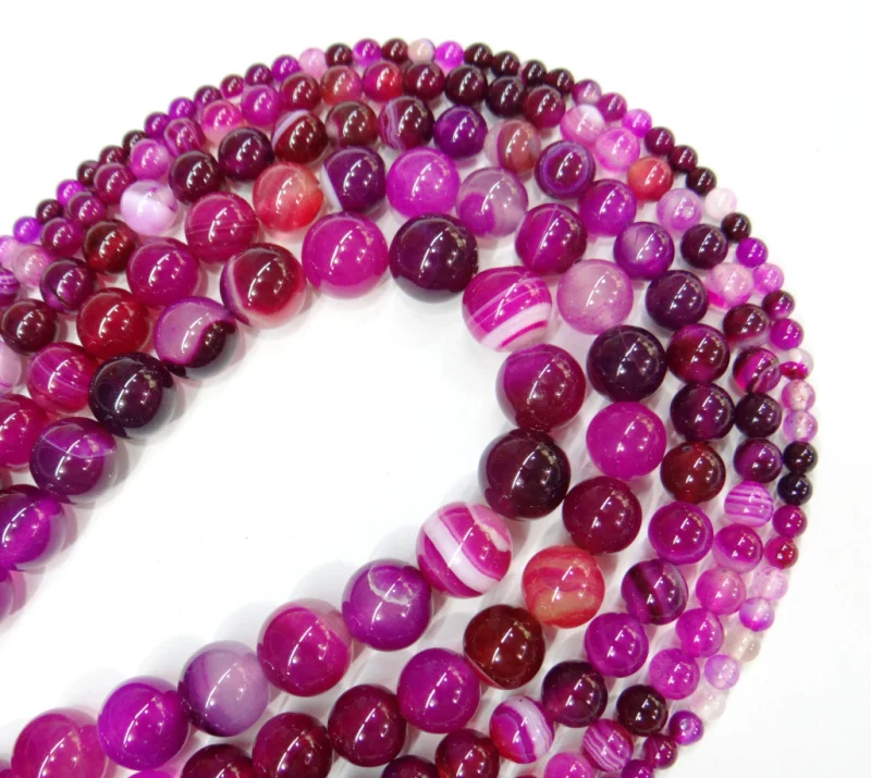 

Natural Stone Banded Magenta Lace Agates Round Loose Beads 4 6 8 10 12MM 15" Strand Pick Size For DIY Jewelry Making