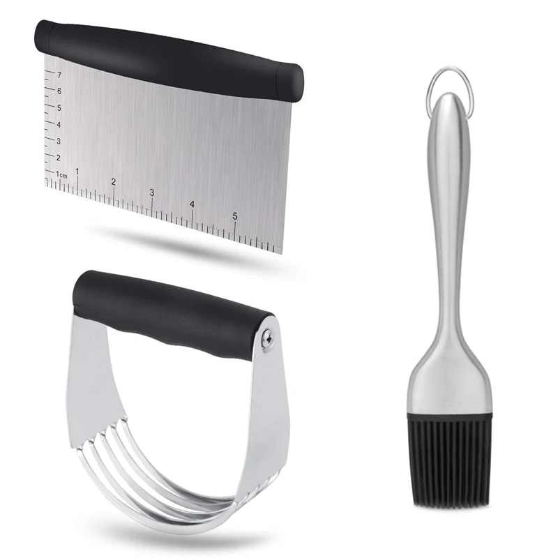 3PCs Stainless Steel Pastry Cutter Set Blender Dough Scraper Brush Home Cuisine Bakeware DIY Kitchen Baking Tools |