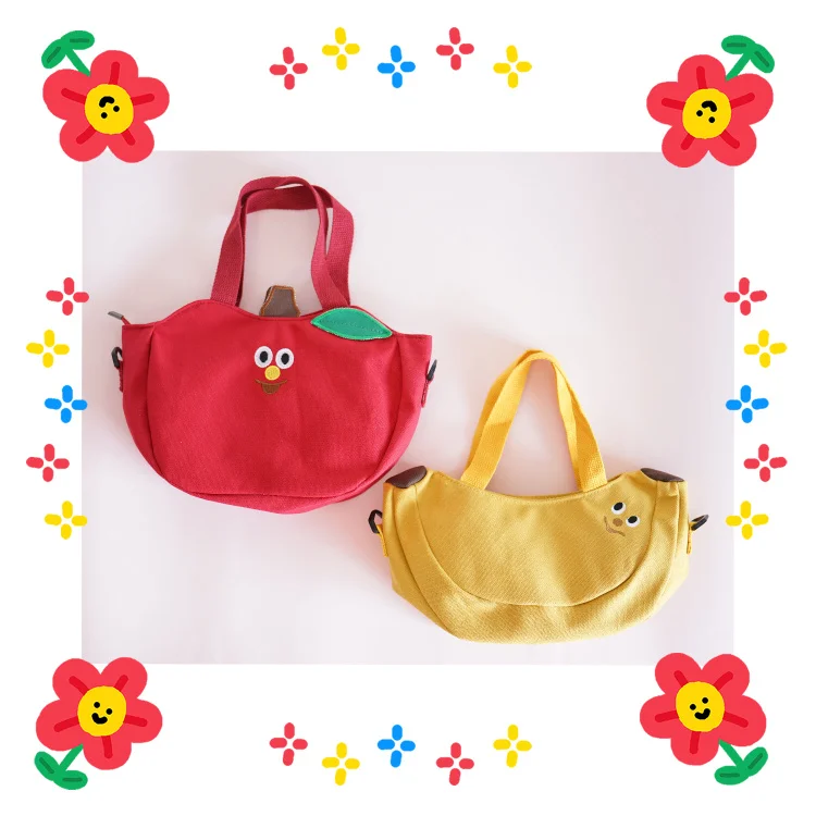 Bonito dos Desenhos Bolsa de Ombro Bolsa de Frutas Bolsas de Pelúcia para Meninas Animados Banana Maçã Bordado Lona Senhoras Crossbody Mensageiro 8 Online shopping