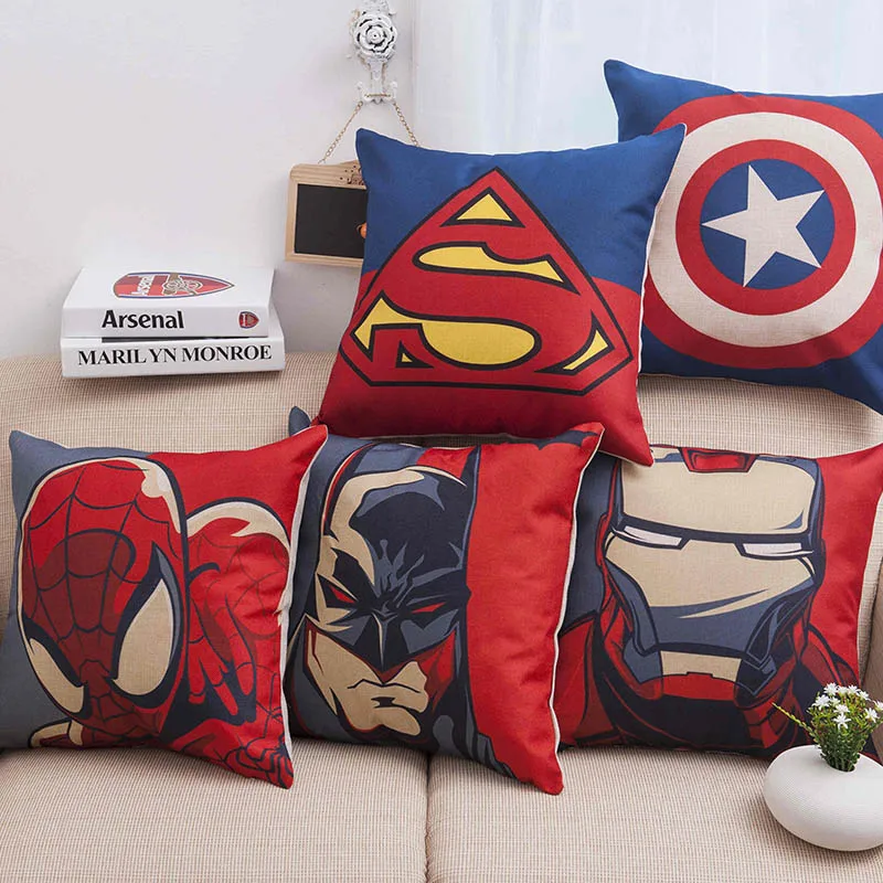 

Super Heroes Spiderman Ironman Superman Sofa Pillow Case Cover The Avengers logo office Chair Seat Captain America Cushion Cover