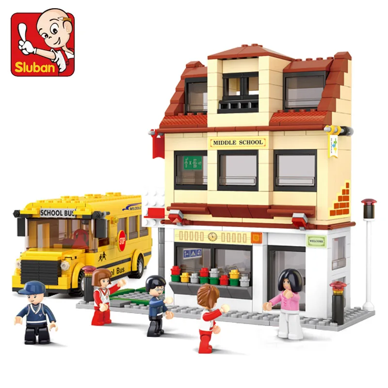 

Sluban City School Bus Mini Bricks Set Sale 3D Construction Educational Building Blocks Toys for Children Compatiable With legoe