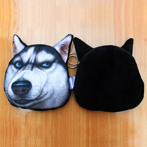 Цилиндрическая молния животные принты новые кошельки кошелек с собакой милый ключ кулон сумки Забавные 3D Портмоне Сумочка подарок