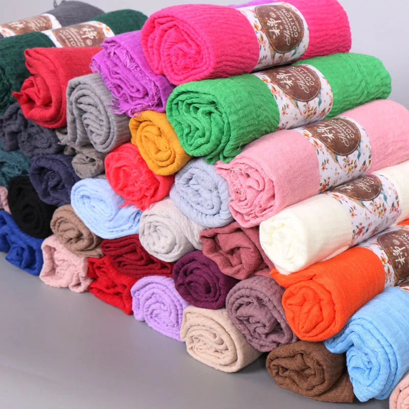 

MSAISS Autumn Bubble Plain Cotton Flaxs Scarf Women Soft Solid Hijab Popular Muffler Shawls Big Pashmina Wrap Hijab Scarves