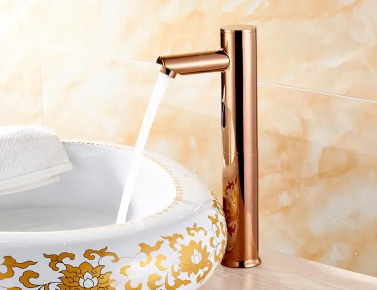 US $70.92 Brass Bathroom Sink Faucet Basin Faucet Automatic Sensor Mixer Touch Free Sensor Gold Faucet Single Cold Automatic Hands Tap