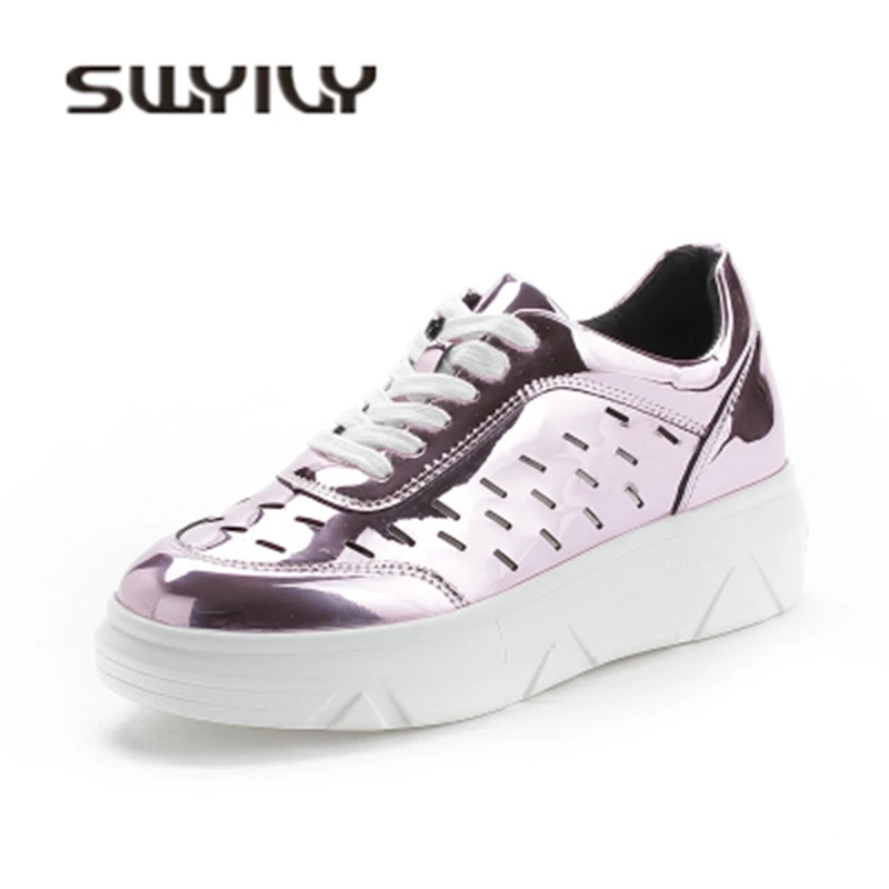 SWYIVY Shoes Woman Sneakes Platform Hole Breathable 2018 Autumn New Female Casual Shoes Laser Color Lady Comfortable Sneakers