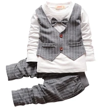 Новые 9 months to 4 years Old комплекты одежды для мальчиков детская униформа, одежда для школы, костюмы для дня рождения, жилетка с длинными рукавами, рубашка Хлопковые Штаны в полоску