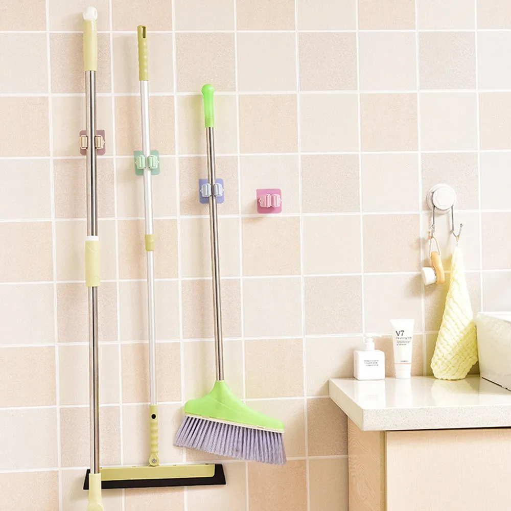 

Multi-function Nail-free Wall Mounted Mop Organizer Holder Brush Broom Hanger Storage Rack Environmental Kitchen Tool