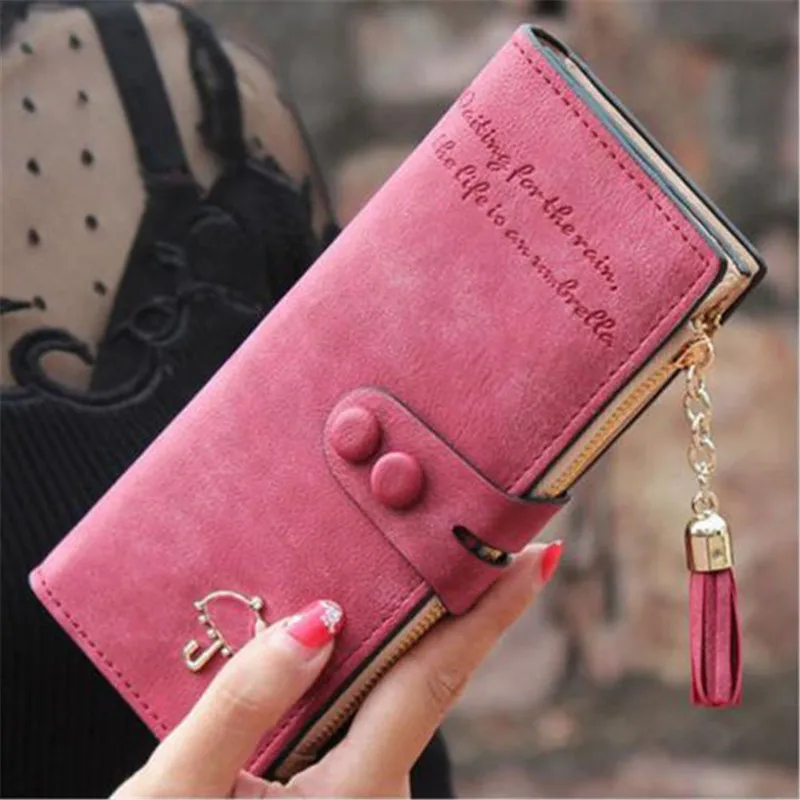 

2019 New Fashion Womens Tassel Leather Clutch Wallet Zipper Button Handbag Long Card Holder Case Purse Handbag Xmas Wallet Women