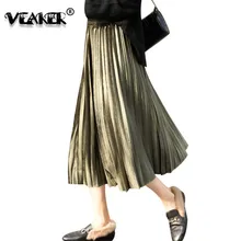 Осенняя Женская юбка с высокой талией, облегающая женская бархатная длинная юбка, зимние однотонные плиссированные юбки, золотые vestidos